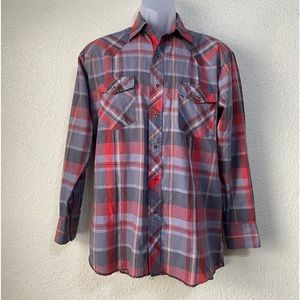 Rustler pearl snap long‎ sleeve shirt, long tails vintage size Small